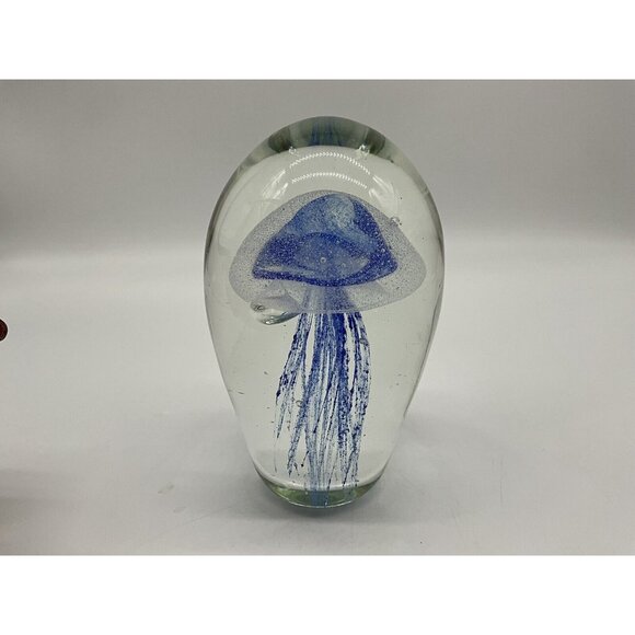 Art Glass Mouth Blown Sapphire Jellyfish Handmade 6"High Paperweight Collectible - Picture 14 of 16